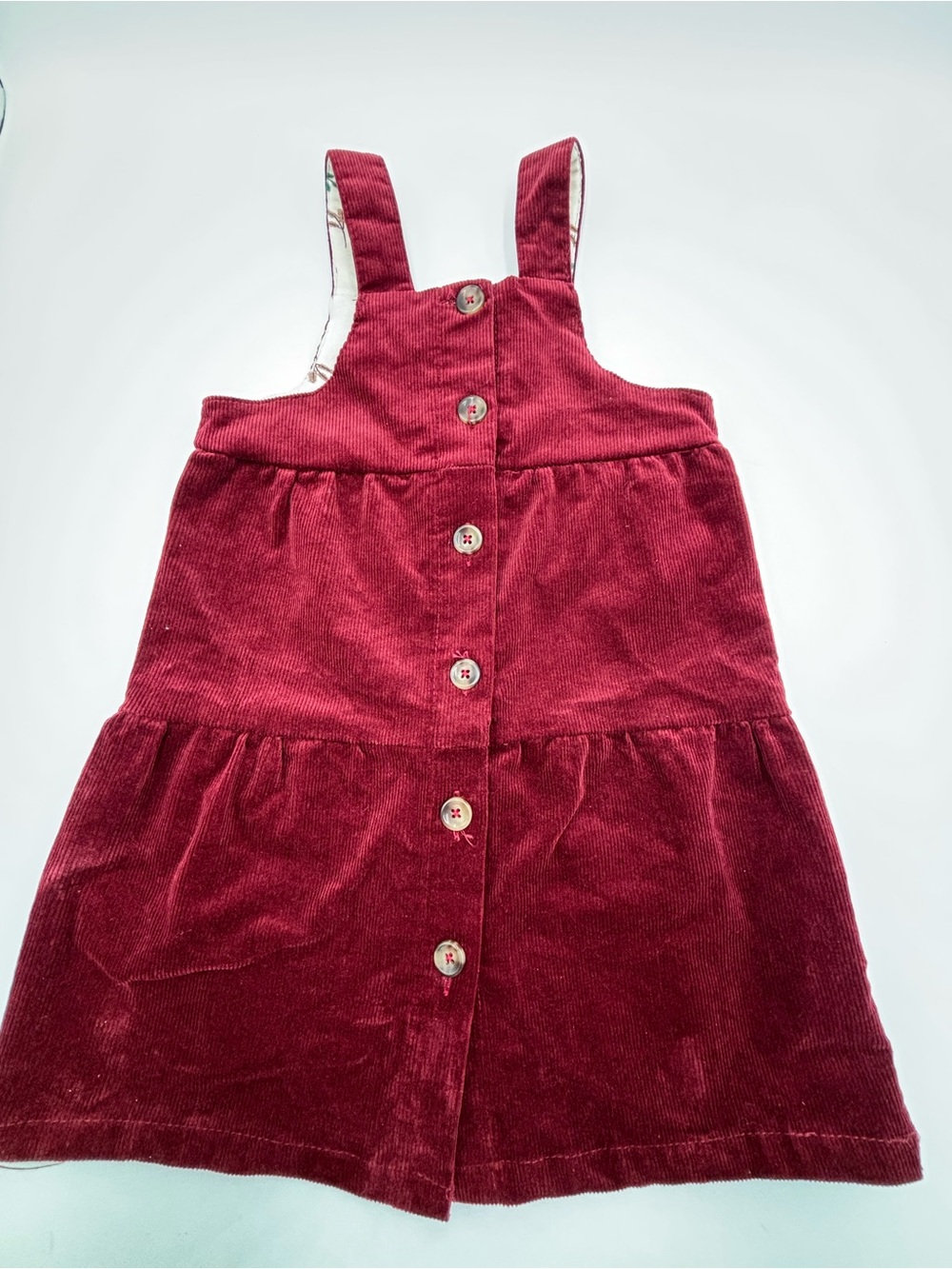 Chelsea & Violet Girls Ruffled Corduroy Overall Jumper Dress Burgundy 3T